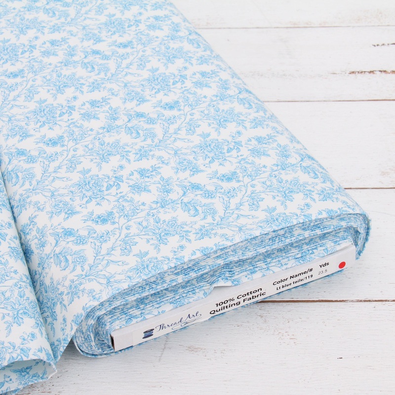 Premium Cotton Quilting Fabric Sold By The Yard – Vintage Threads Collection – Light Blue Toile