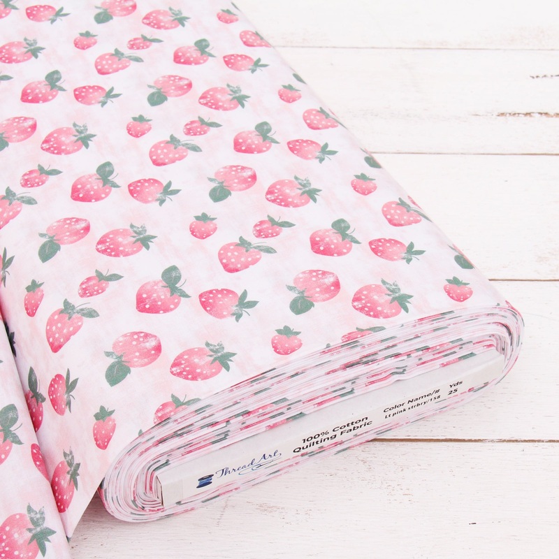 Premium Cotton Quilting Fabric Sold By The Yard – Vintage Threads Collection – Light Pink Strawberry