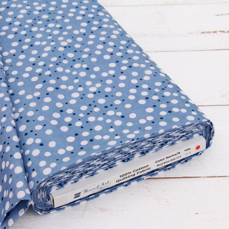 Premium Cotton Quilting Fabric Sold By The Yard – Vintage Threads Collection – Medium Blue Dots
