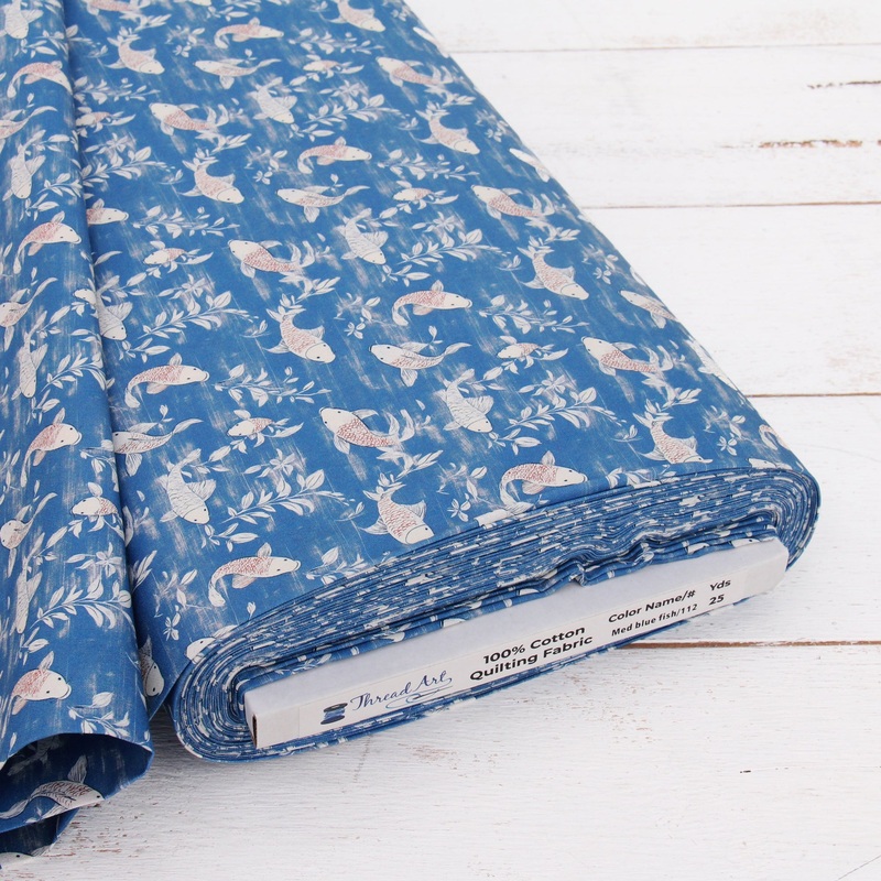 Premium Cotton Quilting Fabric Sold By The Yard – Vintage Threads Collection – Medium Blue Fish