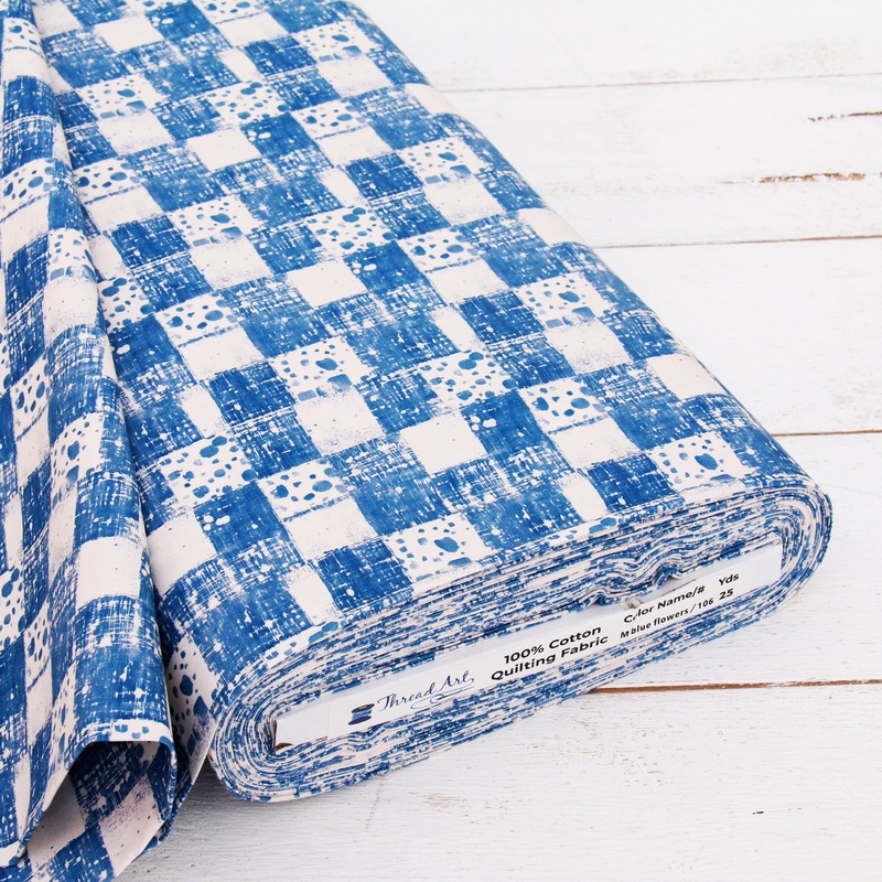 Premium Cotton Quilting Fabric Sold By The Yard – Vintage Threads Collection – Medium Blue Plaid