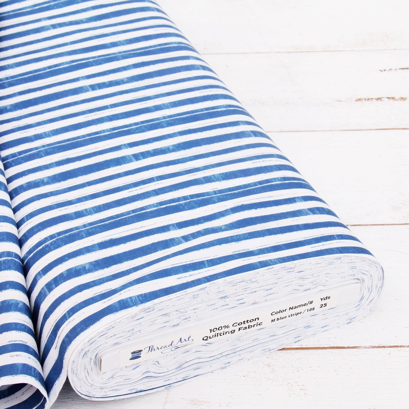 Premium Cotton Quilting Fabric Sold By The Yard – Vintage Threads Collection – Medium Blue Stripe
