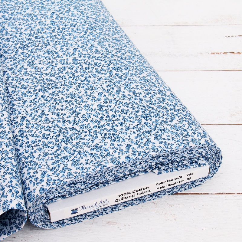 Premium Cotton Quilting Fabric Sold By The Yard – Vintage Threads Collection – Medium Blue Tiny Flower