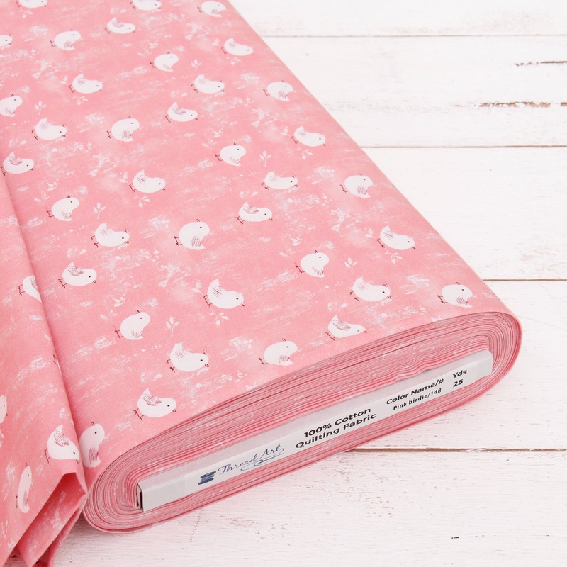Premium Cotton Quilting Fabric Sold By The Yard – Vintage Threads Collection – Pink Bird