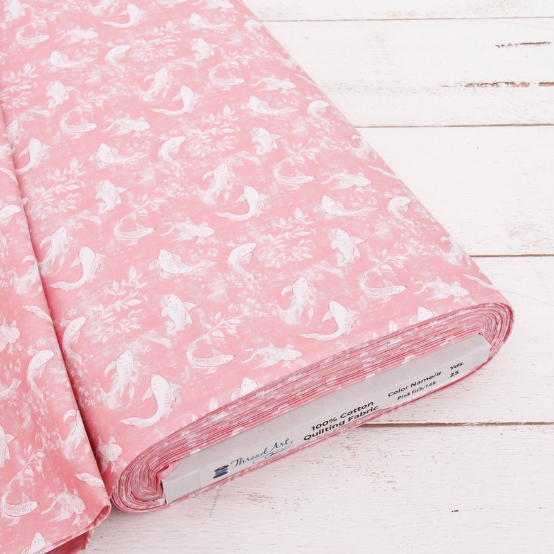 Premium Cotton Quilting Fabric Sold By The Yard – Vintage Threads Collection – Pink Fish