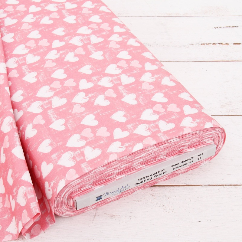 Premium Cotton Quilting Fabric Sold By The Yard – Vintage Threads Collection – Pink Hearts