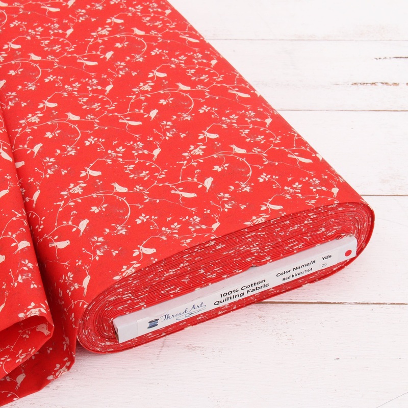 Premium Cotton Quilting Fabric Sold By The Yard – Vintage Threads Collection – Red Birds