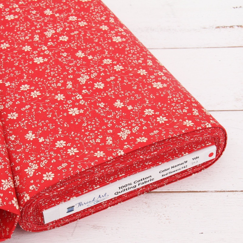 Premium Cotton Quilting Fabric Sold By The Yard – Vintage Threads Collection – Red Flower