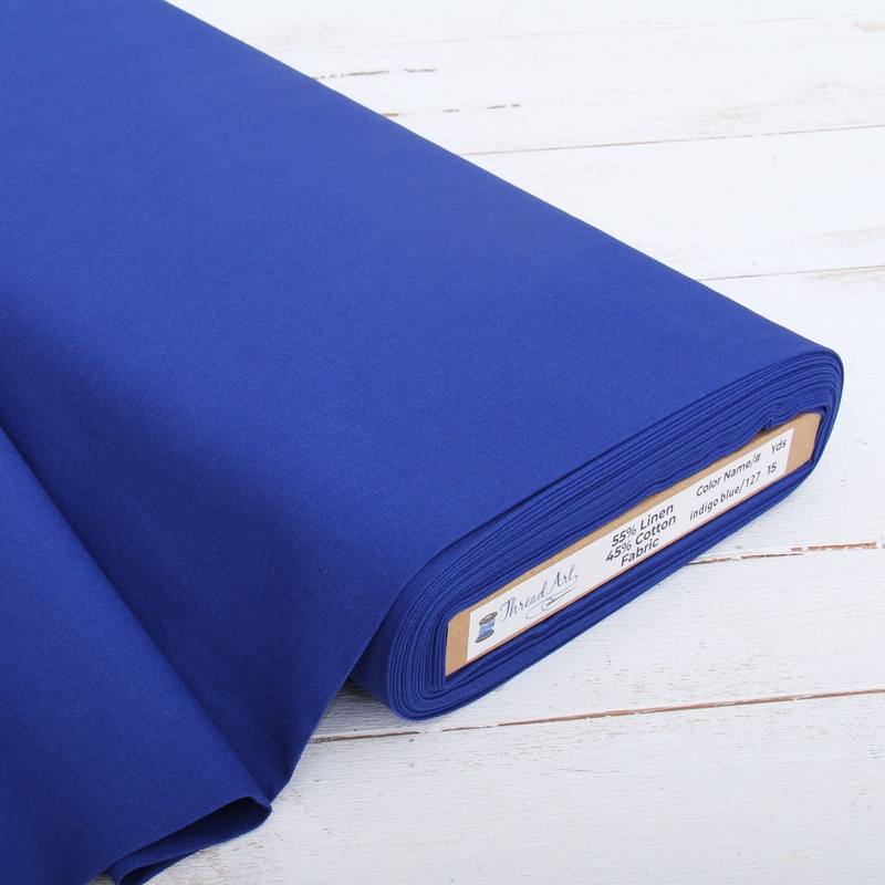 Premium Linen Fabric By The Yard – Indigo Blue 55″ Width – Cotton Linen Blend Fabric For Embroidery, Apparel, Cross Stitch