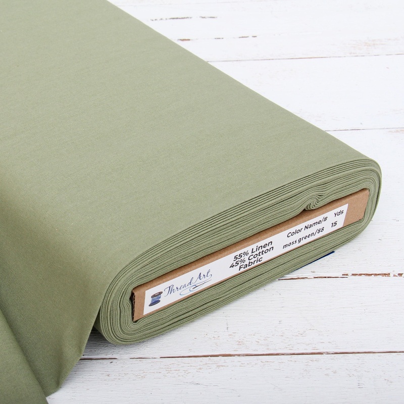 Premium Linen Fabric By The Yard – Moss Green 55″ Width – Cotton Linen Blend Fabric For Embroidery, Apparel, Cross Stitch