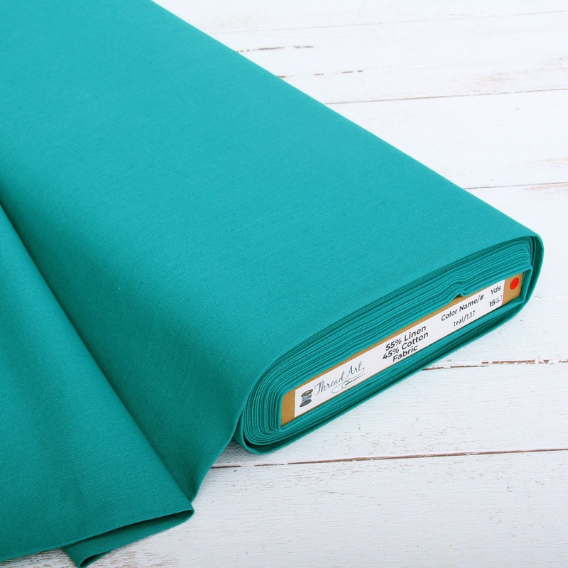 Premium Linen Fabric By The Yard – Teal 55″ Width – Cotton Linen Blend Fabric For Embroidery, Apparel, Cross Stitch